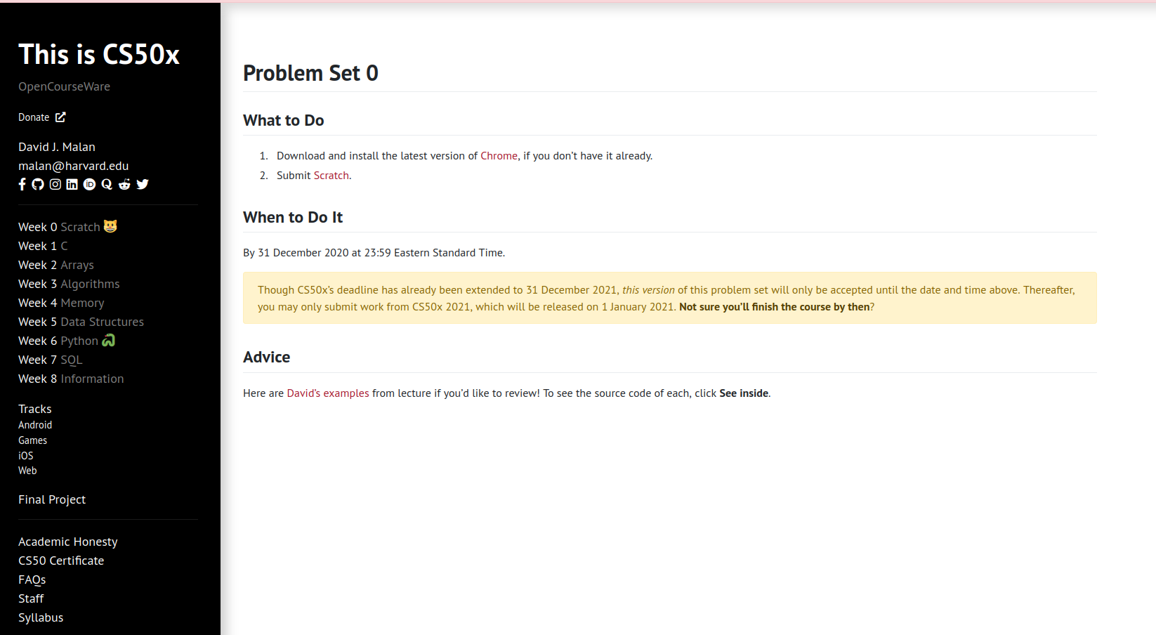CS50 Week 0 problem set page